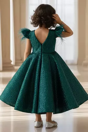 Green embroidered net gown