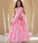 Pink embroidered net lehenga set