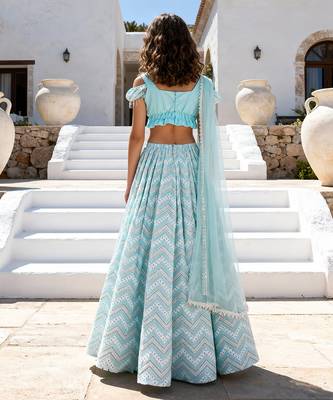 Blue embroidered georgette lehenga set 2