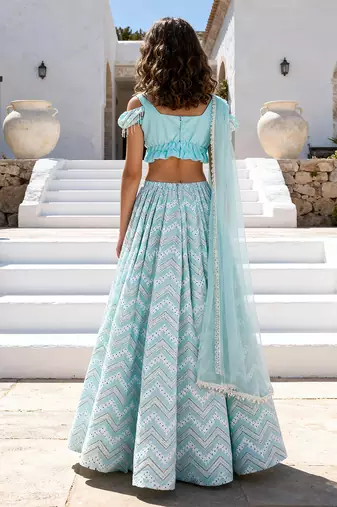 Blue embroidered georgette lehenga set
