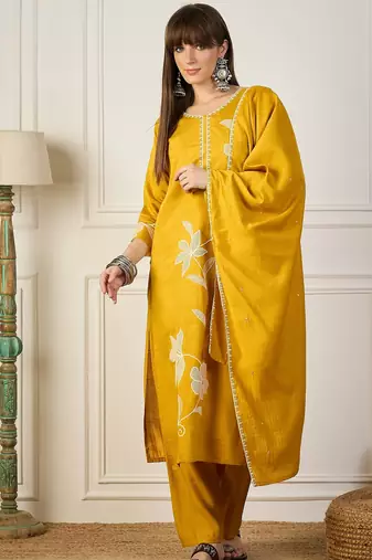 Yellow women kurta pant dupatta set