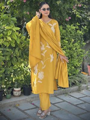 Yellow women kurta pant dupatta set 1