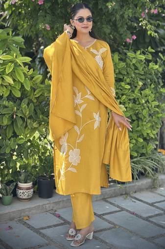 Yellow women kurta pant dupatta set
