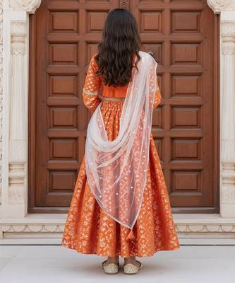 Orange embroidered chanderi lehenga set 2