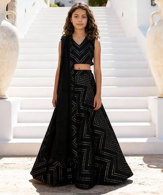 Black embroidered georgette lehenga set 1