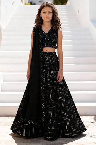 Black embroidered georgette lehenga set