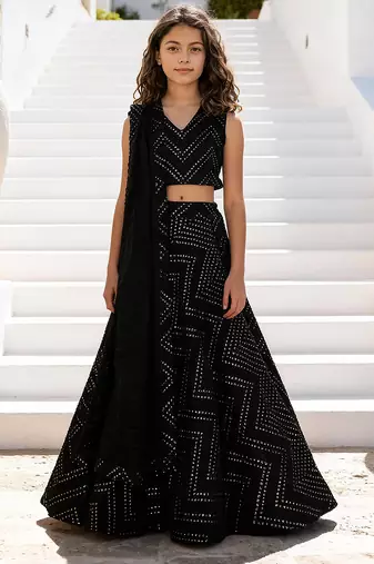 Black embroidered georgette lehenga set