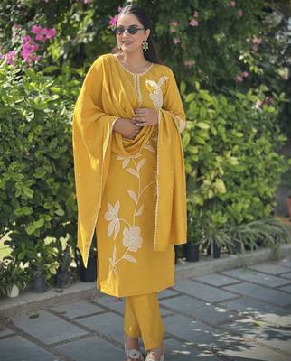 Yellow women kurta pant dupatta set 2