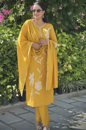 Yellow women kurta pant dupatta set