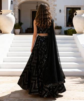 Black embroidered georgette lehenga set 2
