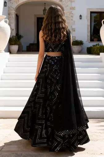 Black embroidered georgette lehenga set