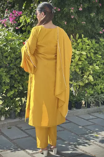 Yellow women kurta pant dupatta set