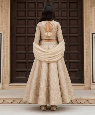 Beige embroidered dupion lehenga set 2