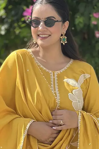 Yellow women kurta pant dupatta set