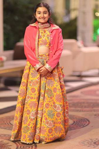 Yellow embroidered cotton lehenga set