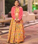 Yellow embroidered cotton lehenga set