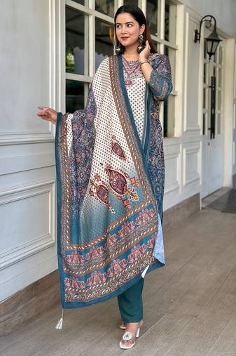 Teal women kurta pant dupatta set