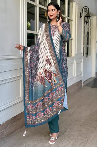 Teal women kurta pant dupatta set