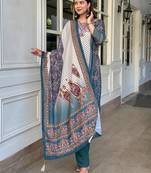 Teal women kurta pant dupatta set