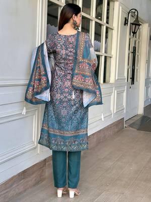 Teal women kurta pant dupatta set 2