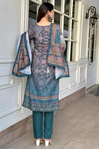Teal women kurta pant dupatta set