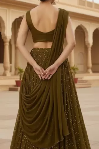 Olive Green sequin Lehenga with choli and Dupatta