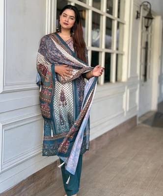 Teal women kurta pant dupatta set 3