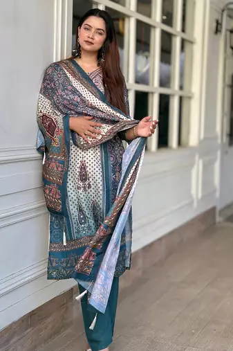 Teal women kurta pant dupatta set