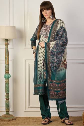 Teal women kurta pant dupatta set
