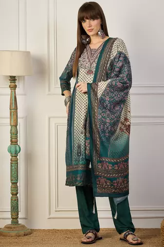 Teal women kurta pant dupatta set