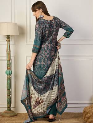 Teal women kurta pant dupatta set 2