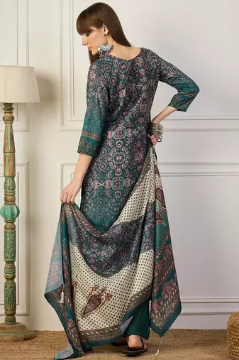 Teal women kurta pant dupatta set