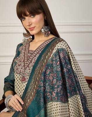 Teal women kurta pant dupatta set 3