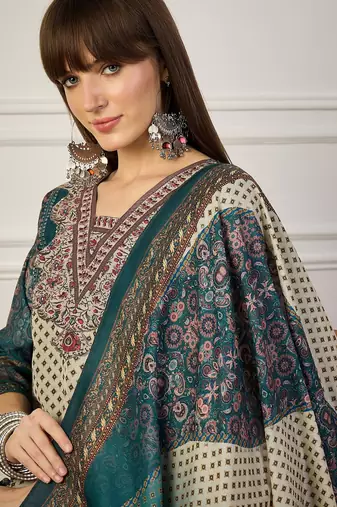 Teal women kurta pant dupatta set
