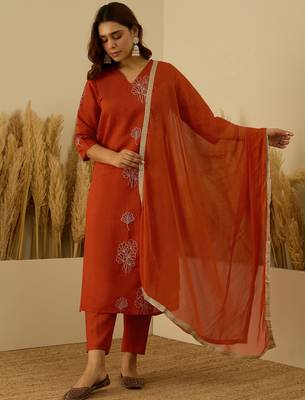 Rust women kurta pant dupatta set 1