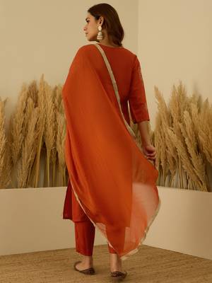 Rust women kurta pant dupatta set 2