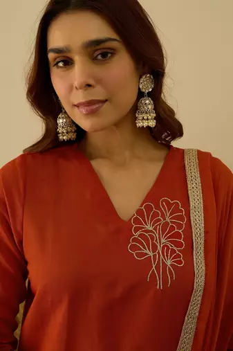 Rust women kurta pant dupatta set
