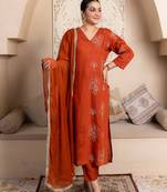 Rust women kurta pant dupatta set
