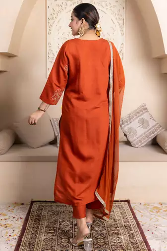 Rust women kurta pant dupatta set