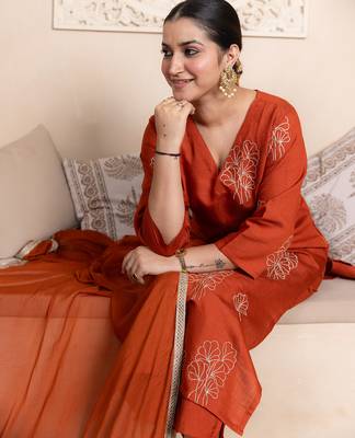Rust women kurta pant dupatta set 3