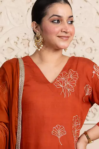 Rust women kurta pant dupatta set