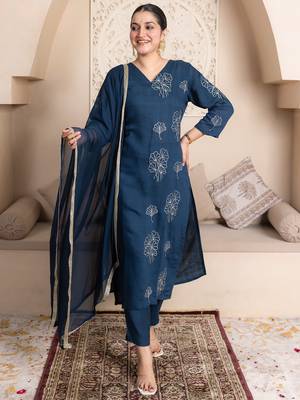 Teal women kurta pant dupatta set 1