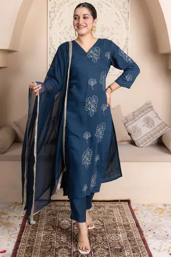 Teal women kurta pant dupatta set