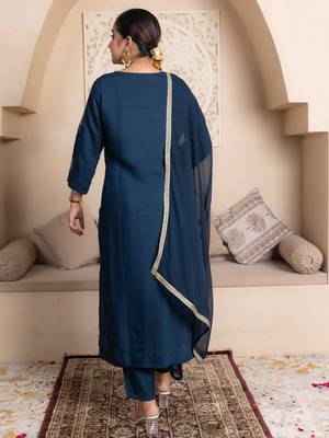 Teal women kurta pant dupatta set 2