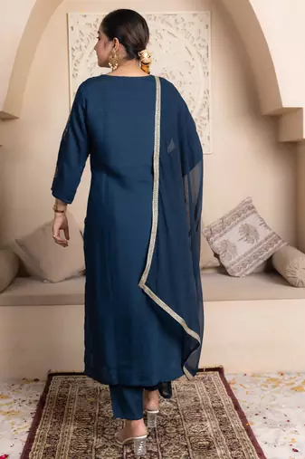 Teal women kurta pant dupatta set