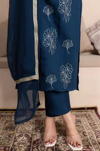 Teal women kurta pant dupatta set