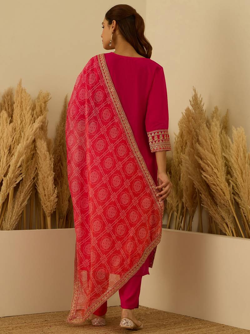 Pink women kurta pant dupatta set