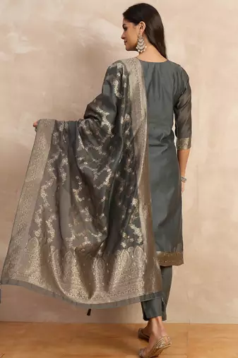 Grey women kurta pant dupatta set