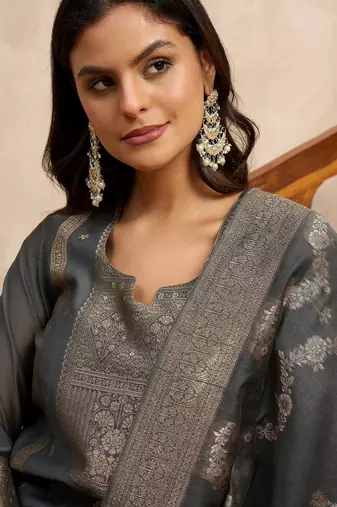 Grey women kurta pant dupatta set