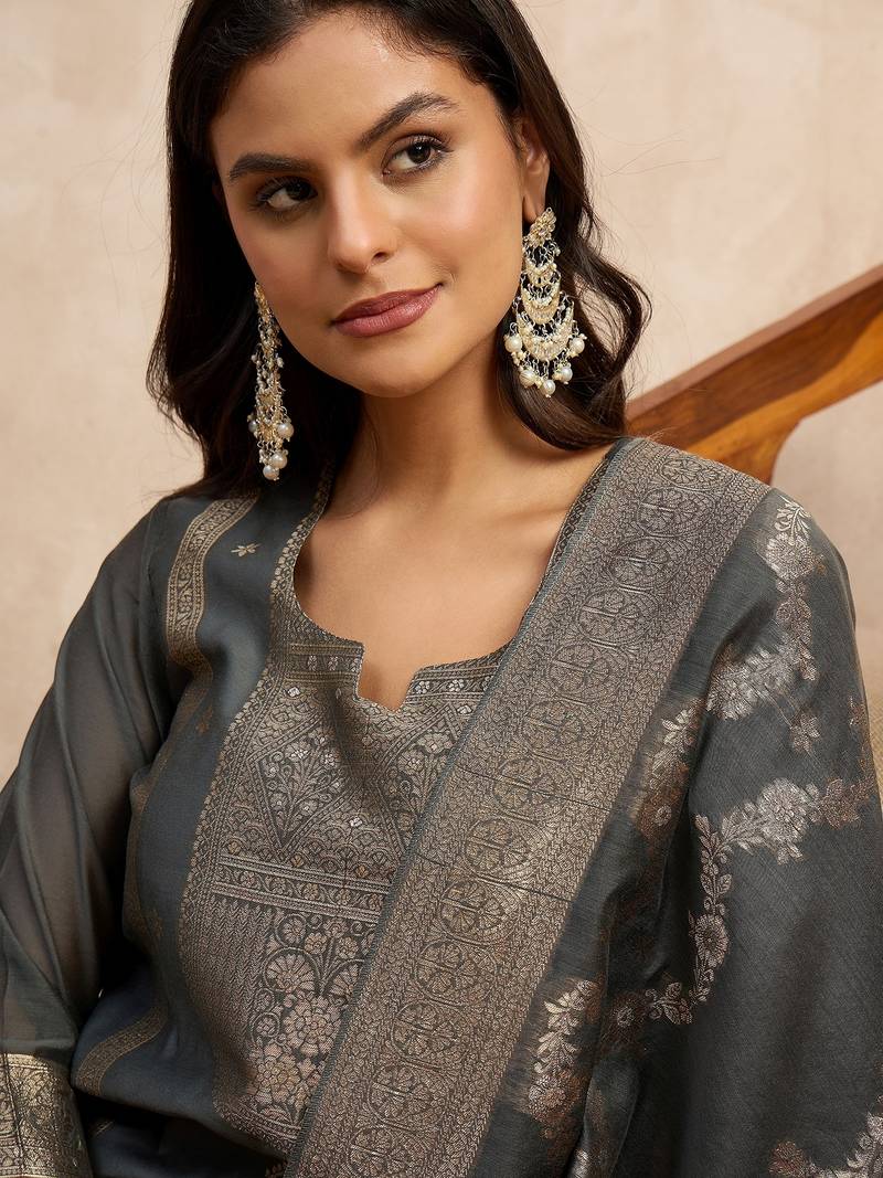 Grey women kurta pant dupatta set